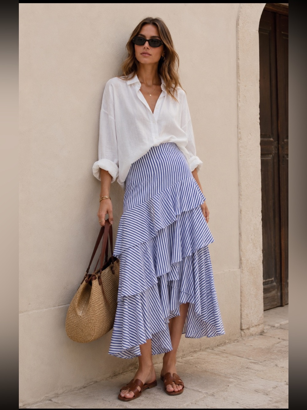 Banana Republic Blue and White Striped Tiered Ruffle Maxi Skirt - Picture 2 of 10